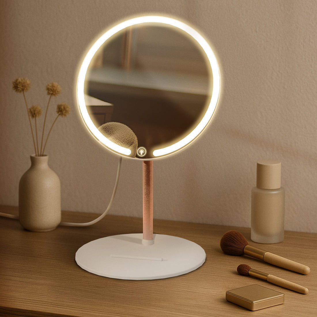 Make-up Spiegel - Cosmetica Reflector, Dimbare LED Verlichting, Eigentijds Design - Kleur wit