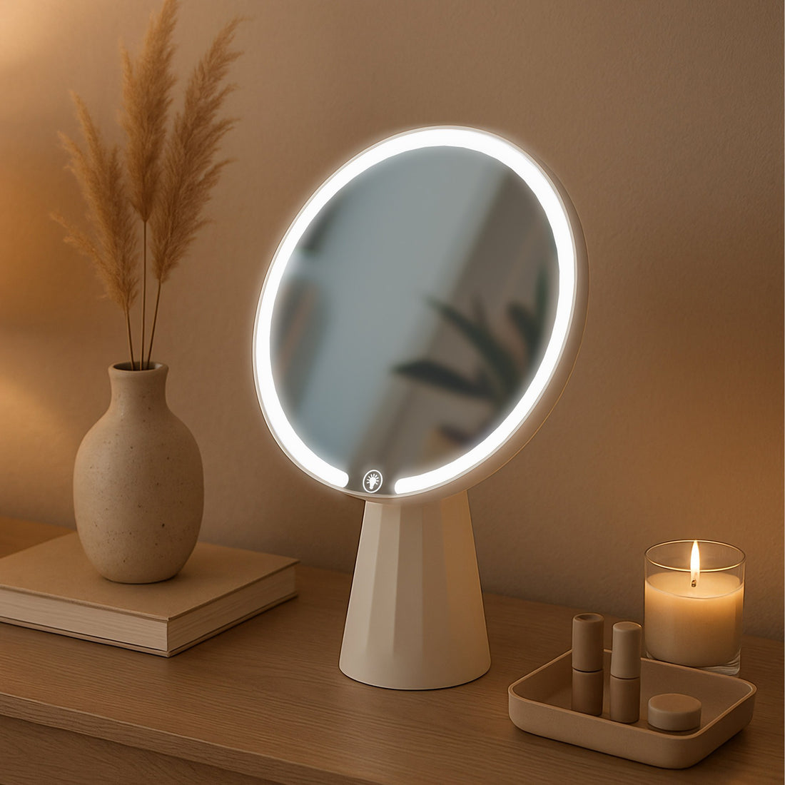Make-up Spiegel - Cosmeticaspiegel - Dimbare LED Verlichting, USB-C Opladen Kleur wit