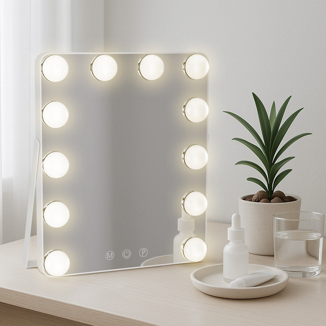 Verlichte Make-up Spiegel - Cosmeticaspiegel - Aanpasbare LED-verlichting, USB-C Aansluiting Kleur wit