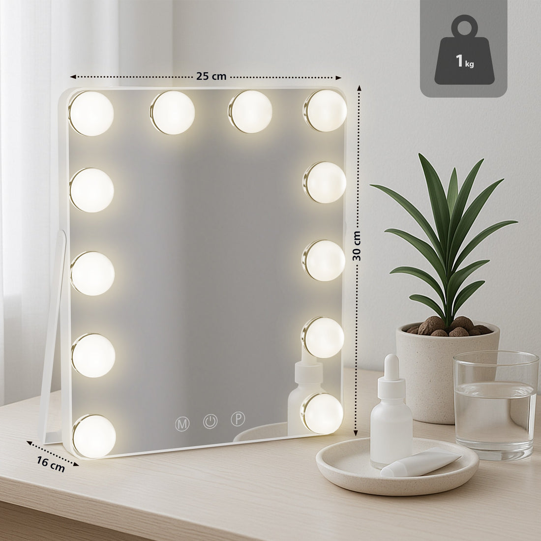 Verlichte Make-up Spiegel - Cosmeticaspiegel - Aanpasbare LED-verlichting, USB-C Aansluiting Kleur wit