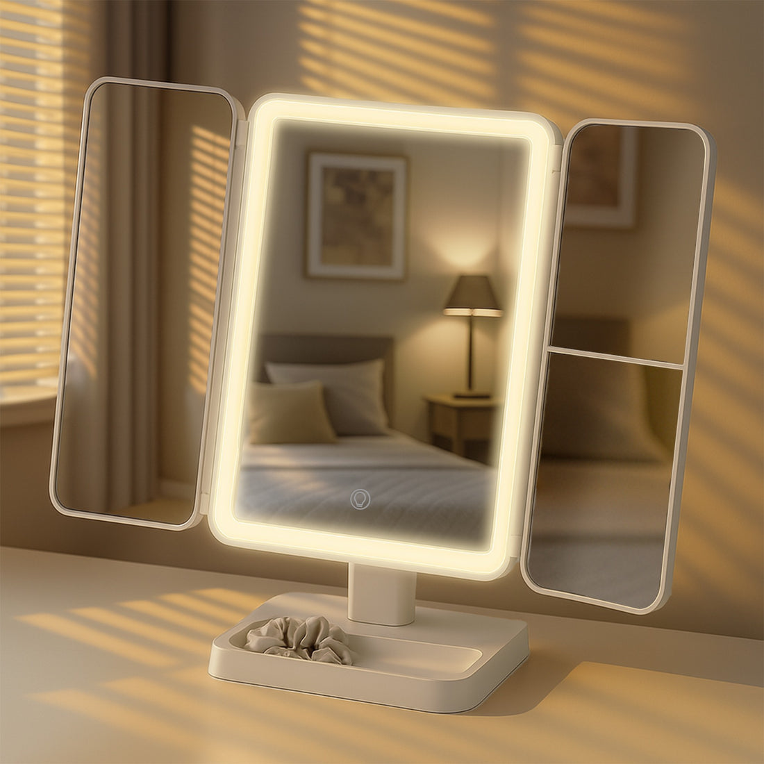 Moderne Make-up Spiegel - Verlichte Cosmeticaspiegel - Instelbare LED-Kleuren, USB-C Oplaadbaar Kleur wit