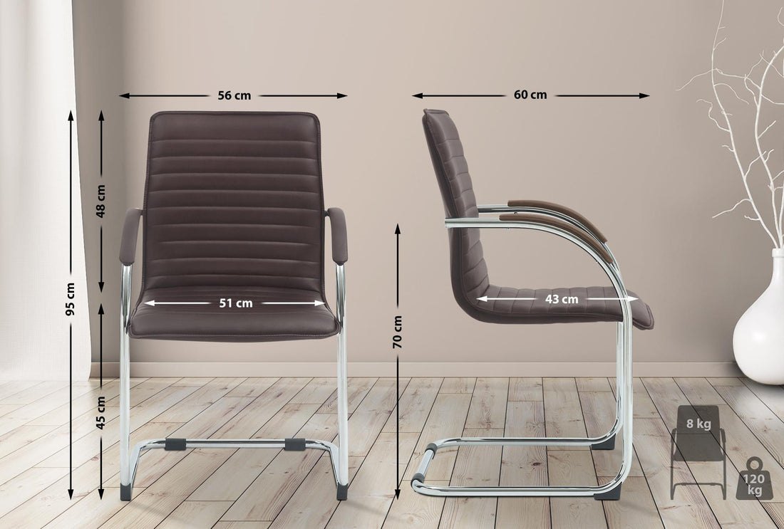 Set van 2 Eetkamerstoelen Kunstleer - Sledestoelen - Comfortabele Zitting en Armleuningen Kleur bruin