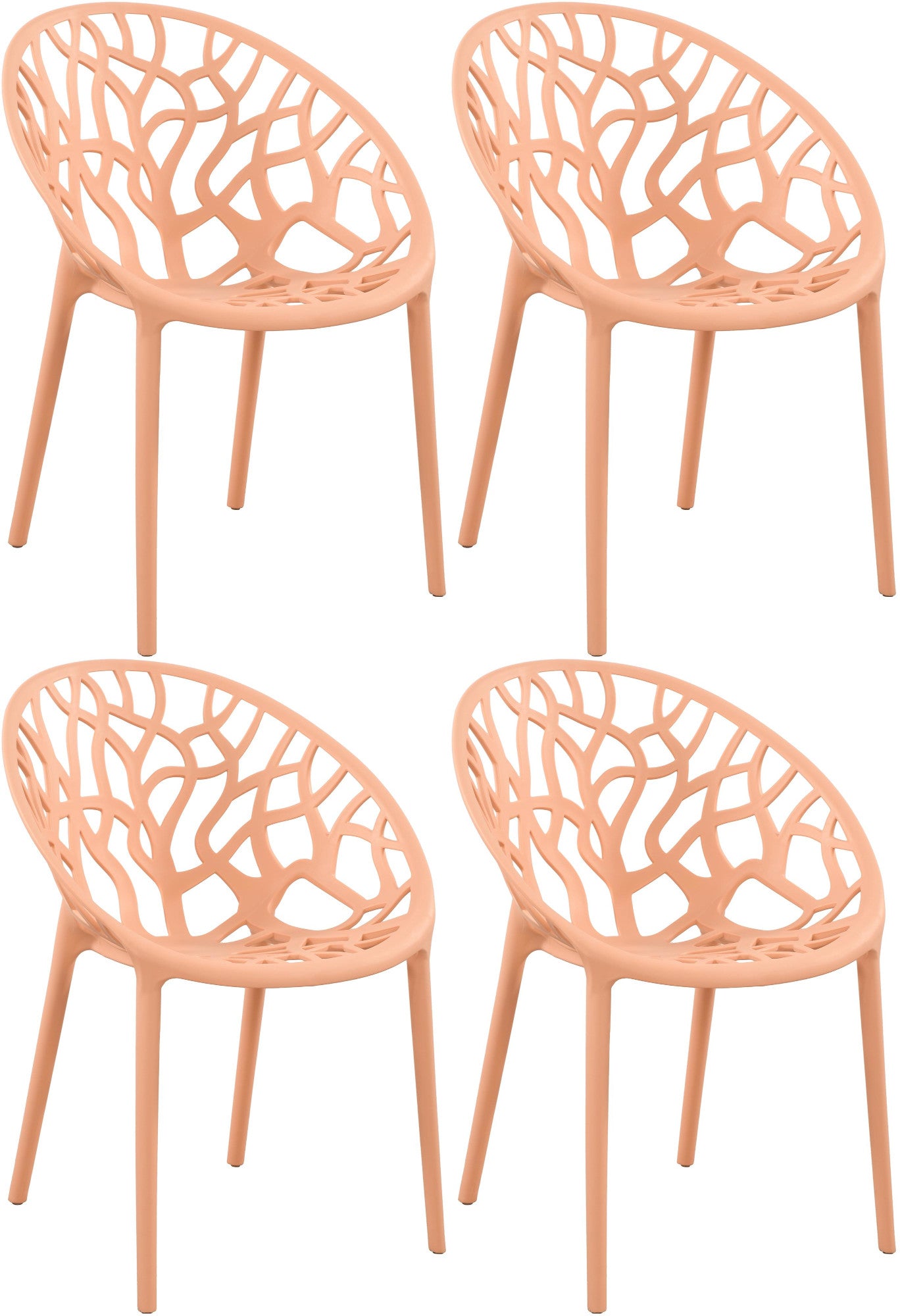 4-delige Set Stapelbare Tuinstoelen - Bistrostoelen - Weerbestendig en Ruimtebesparend Design Kleur perzik