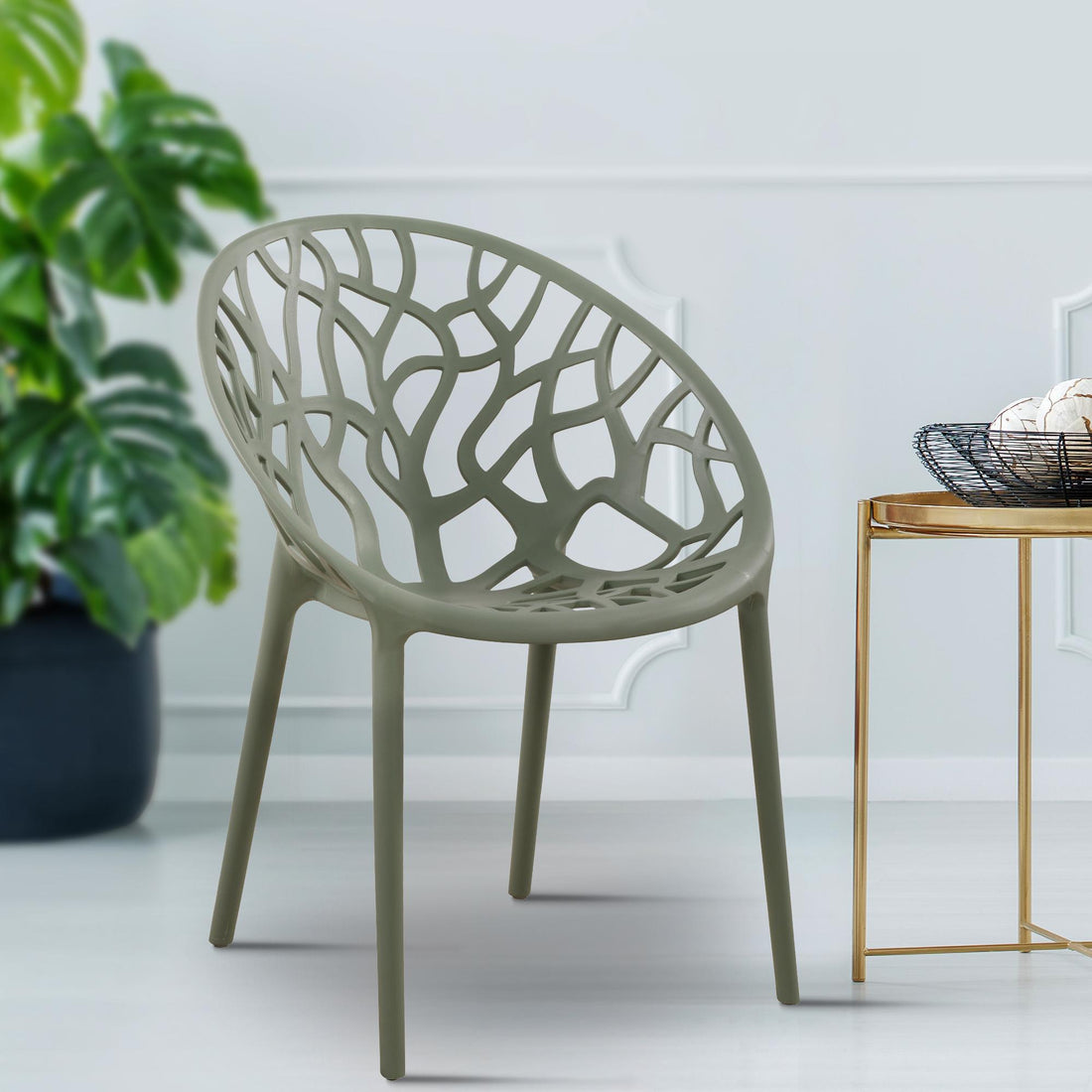 Set van 4 Stapelbare Tuinstoelen - Waterafstotend en UV-bestendig Kleur olijf