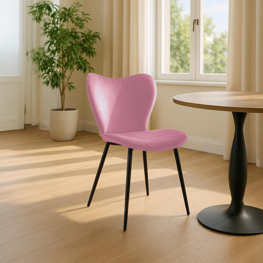 Roze Fluwelen Eetkamerstoel - Kuipstoel - Comfortabel Zitcomfort - Zwart Metalen Onderstel Kleur roze