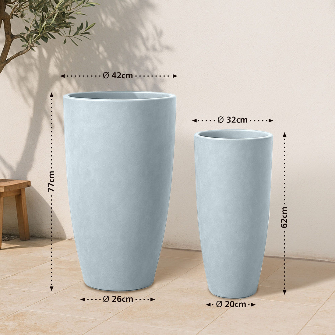 2-delige Fiberclay Plantenbakken Set - Vezelklei - Weer- & Vorstbestendig Kleur grijs