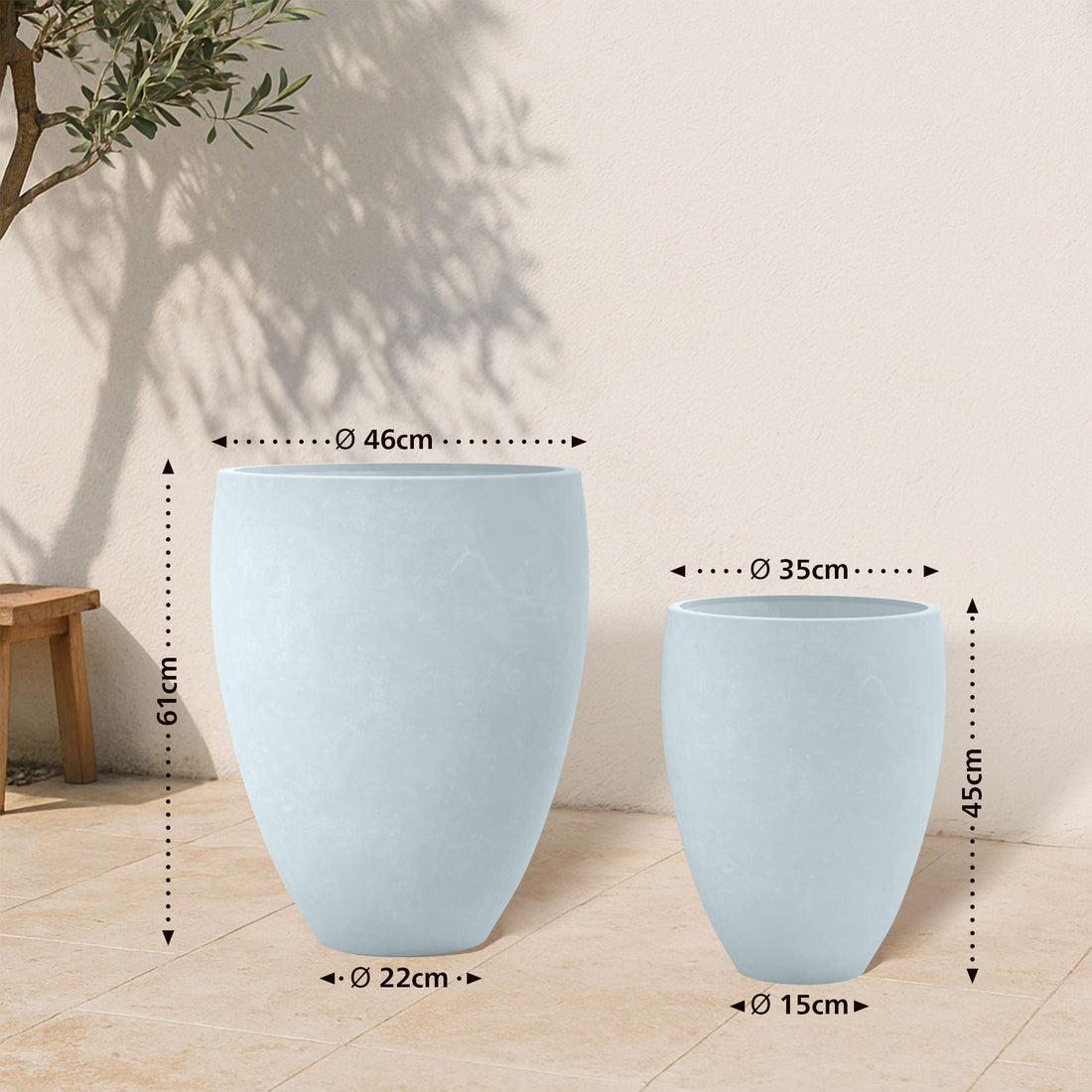 Set van 2 Ronde Bloempotten - Plantenbakken - Duurzaam Fiberclay, Weerbestendig Kleur grijs