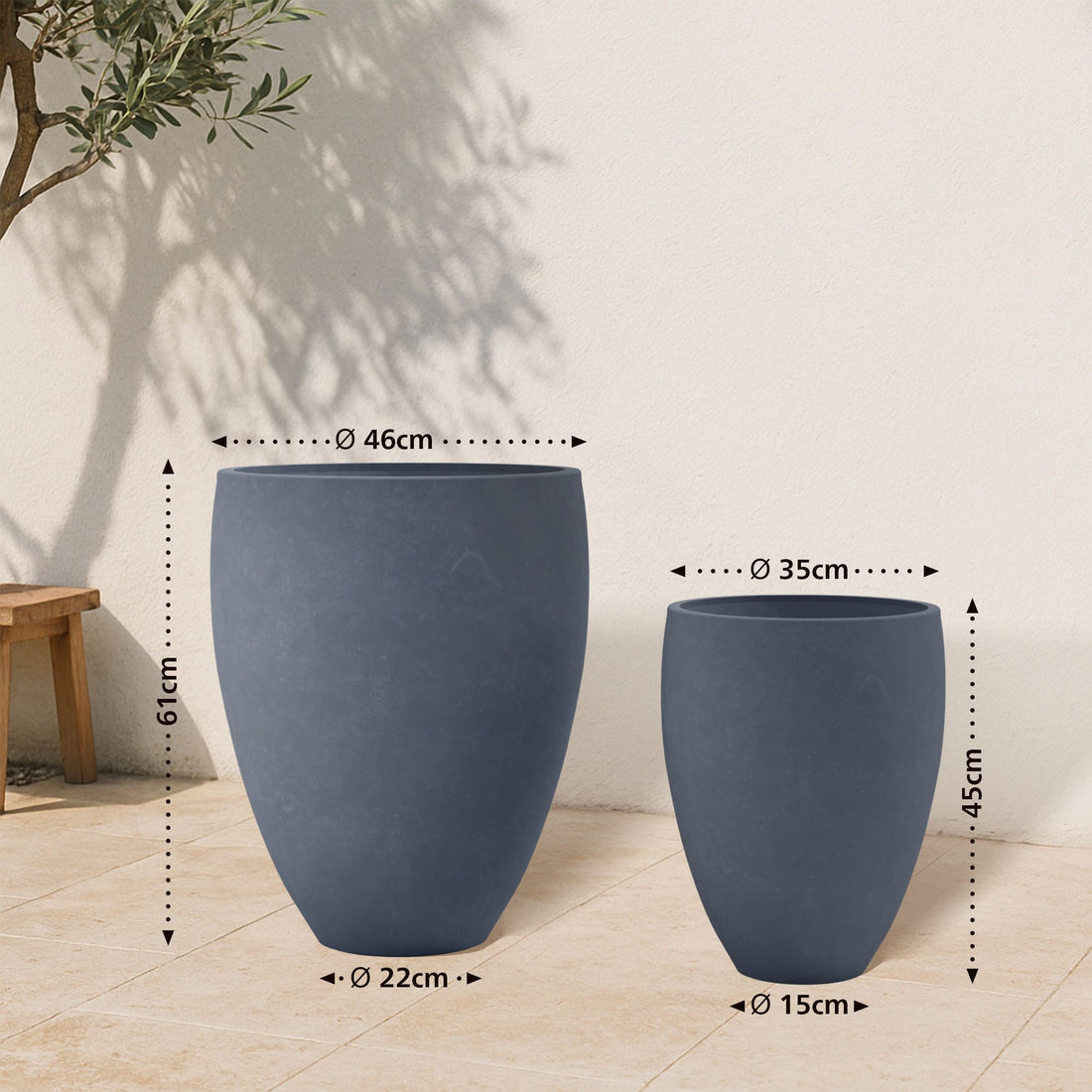 Set van 2 Ronde Plantenbakken - Bloempotten - Weersbestendig Vezelklei Materiaal Kleur antraciet