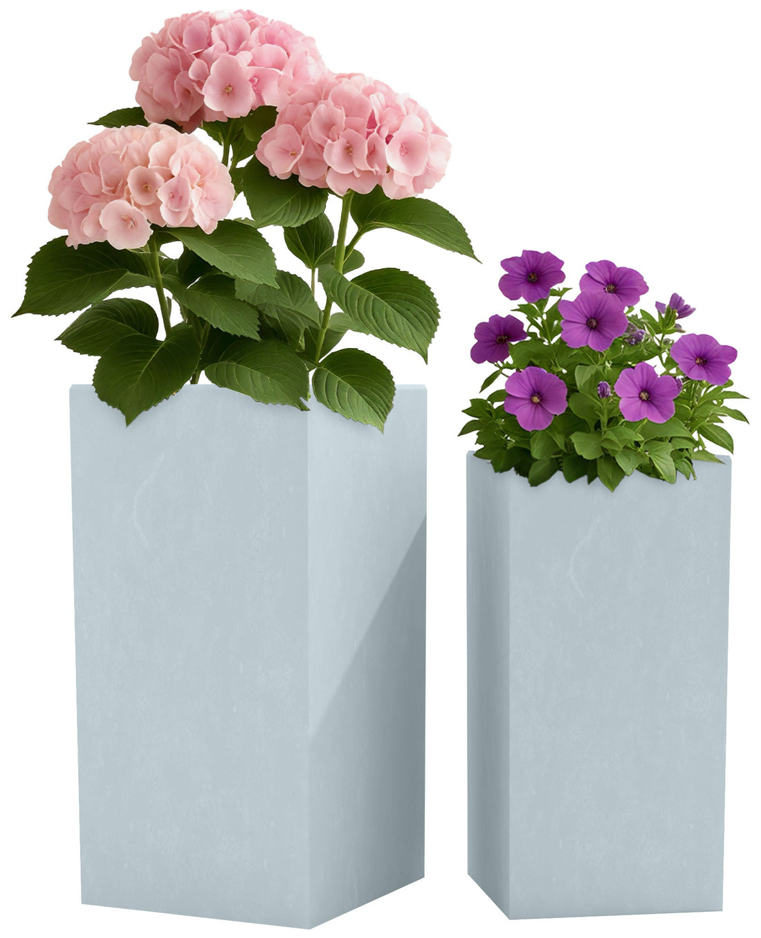 Set van 2 Vierkante Plantenbakken - Bloempotten - Weerbestendig, Vezelklei Kleur grijs