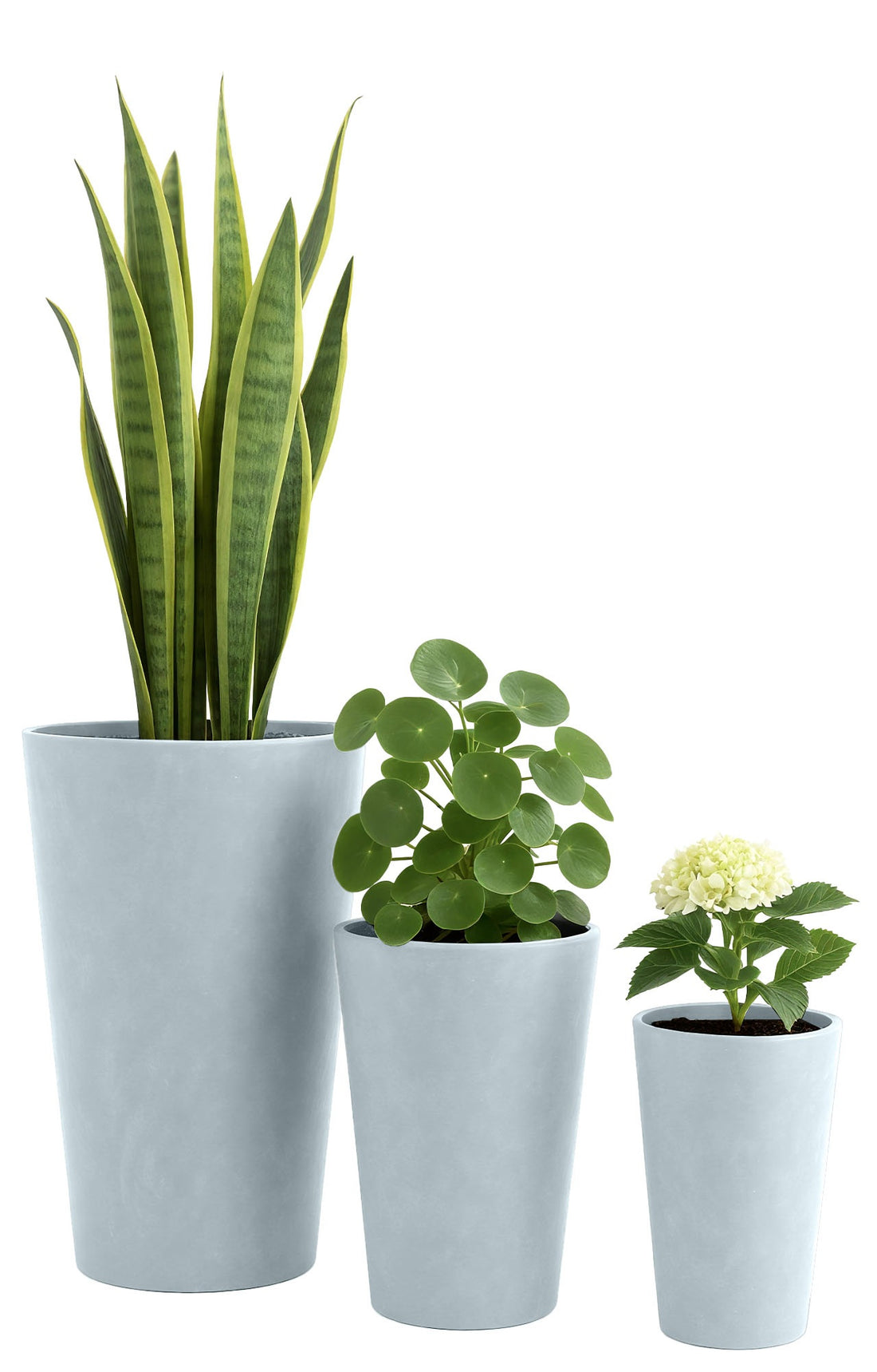 3-delige Set Ronde Bloempotten - Planters - Lichtgewicht Fiberclay, Weerbestendig Design Kleur grijs