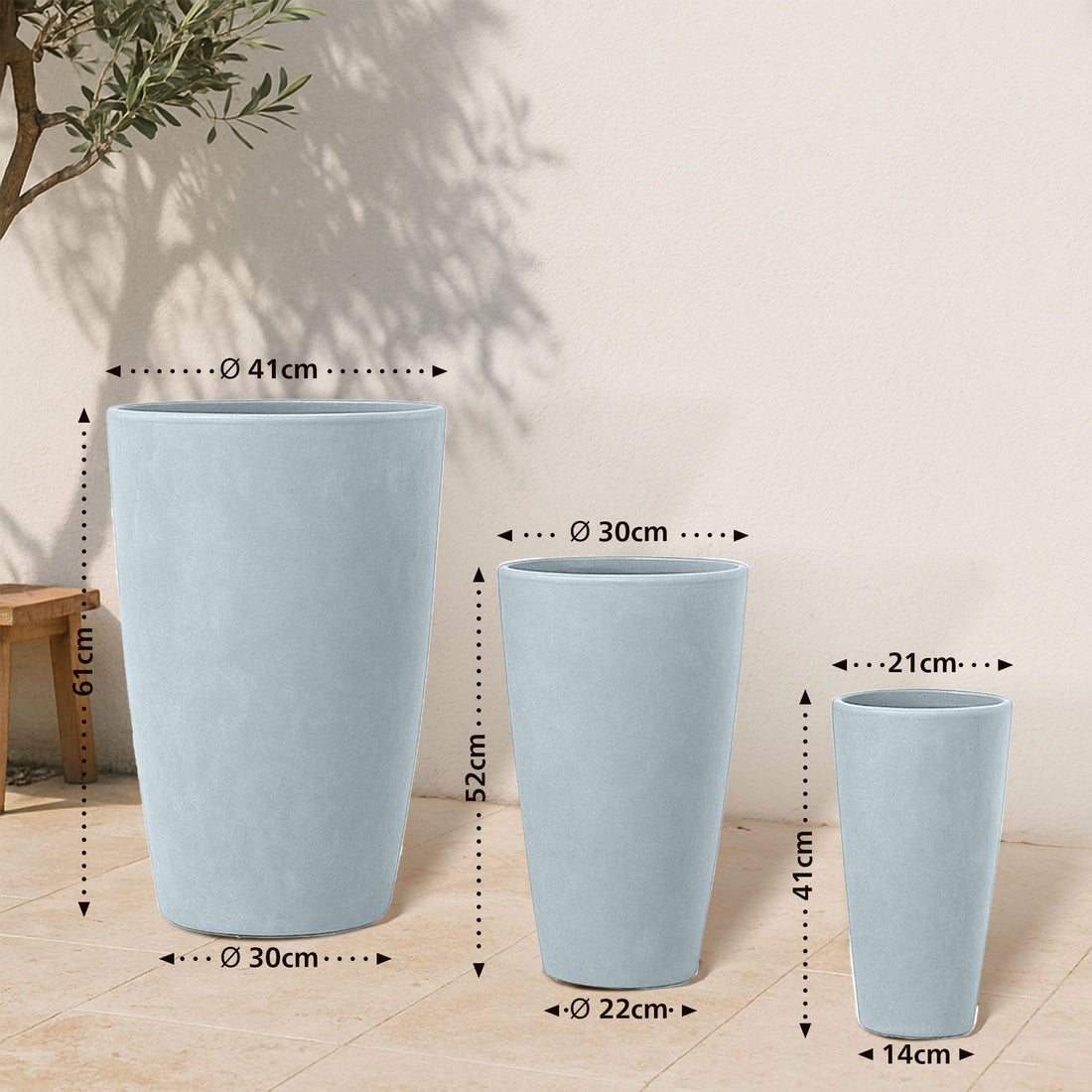 3-delige Set Ronde Bloempotten - Planters - Lichtgewicht Fiberclay, Weerbestendig Design Kleur grijs