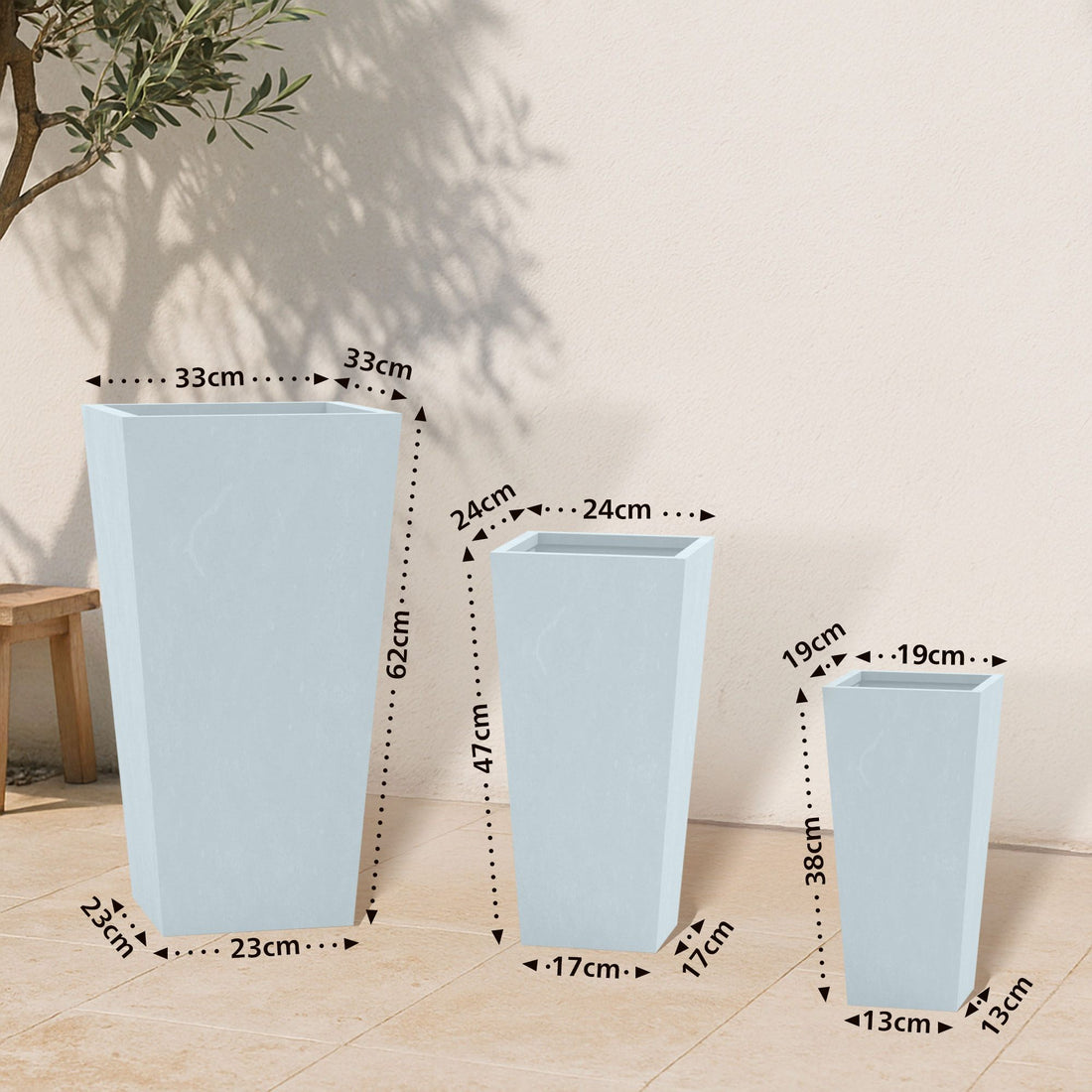 Set van 3 Vierkante Plantenbakken - Bloembakken - Weerbestendig & Ademend Design Kleur grijs