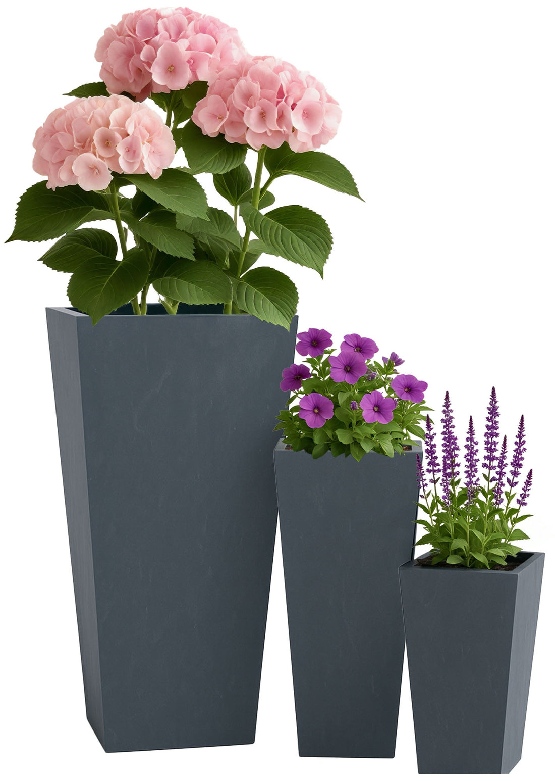 Set van 3 Vierkante Bloempotten - Plantpotten - Weerbestendig en Ademend Design Kleur antraciet