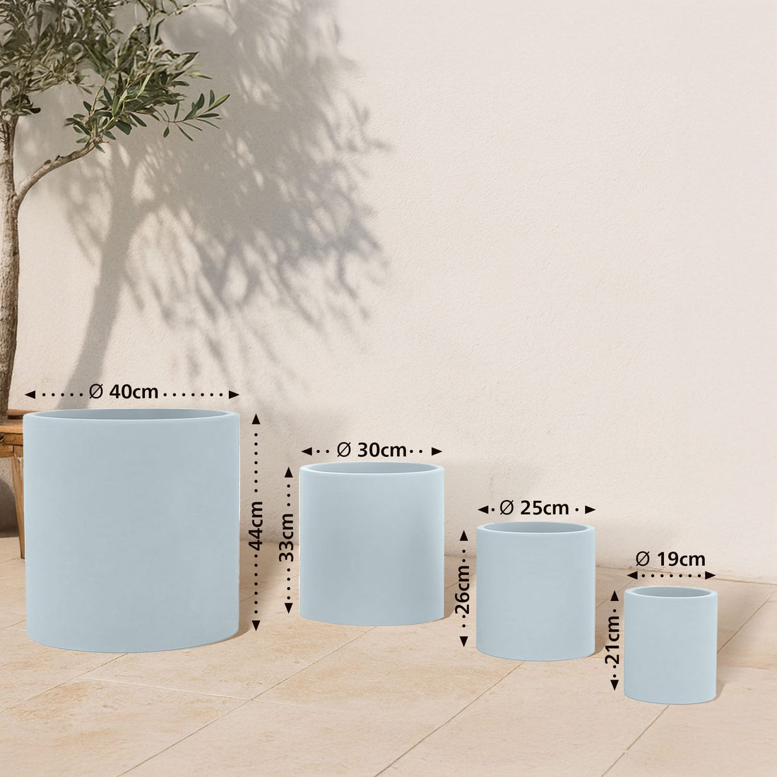 Set van 4 Ronde Bloempotten - Plantenbakken - Weerbestendig Fiberclay Design Kleur grijs