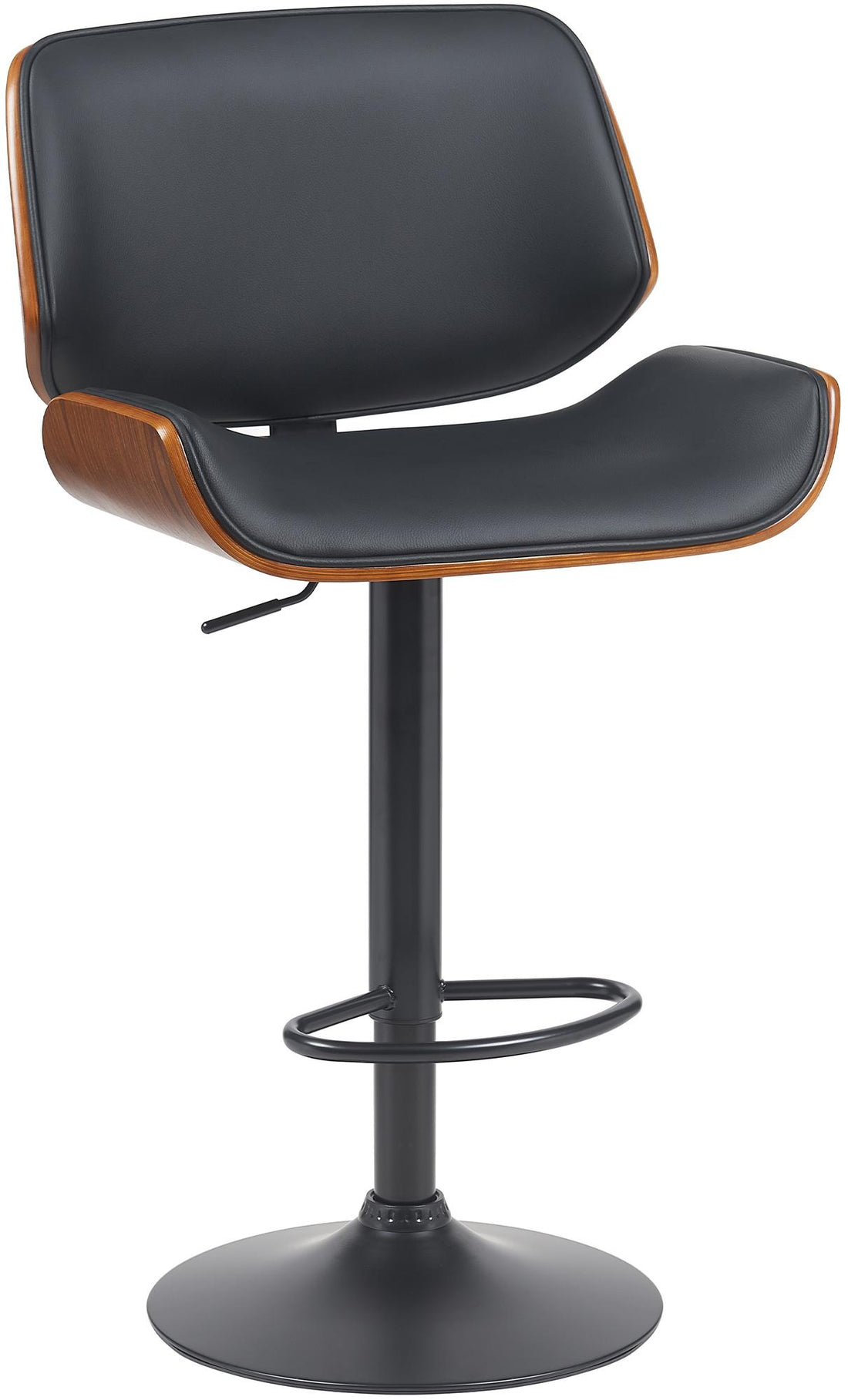 Kunstleren Barkruk - Houten Design - Ergonomische Rugleuning, Zithoogte Verstelbaar 60-81 cm Kleur walnoot/zwart