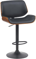 Kunstleren Barkruk - Houten Design - Ergonomische Rugleuning, Zithoogte Verstelbaar 60-81 cm Kleur walnoot/zwart