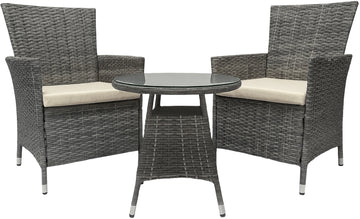 3-delige Loungeset Tuinset – Balkonset – Comfortabele kussens – Moderne grijs gevlekte look Kleur gemêleerd grijs