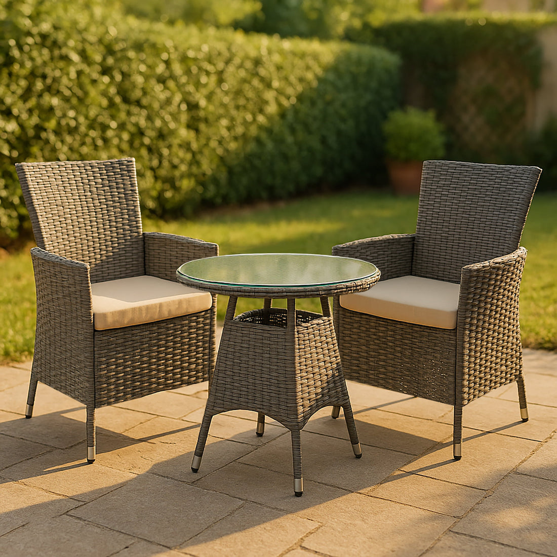 3-delige Loungeset Tuinset – Balkonset – Comfortabele kussens – Moderne grijs gevlekte look Kleur gemêleerd grijs