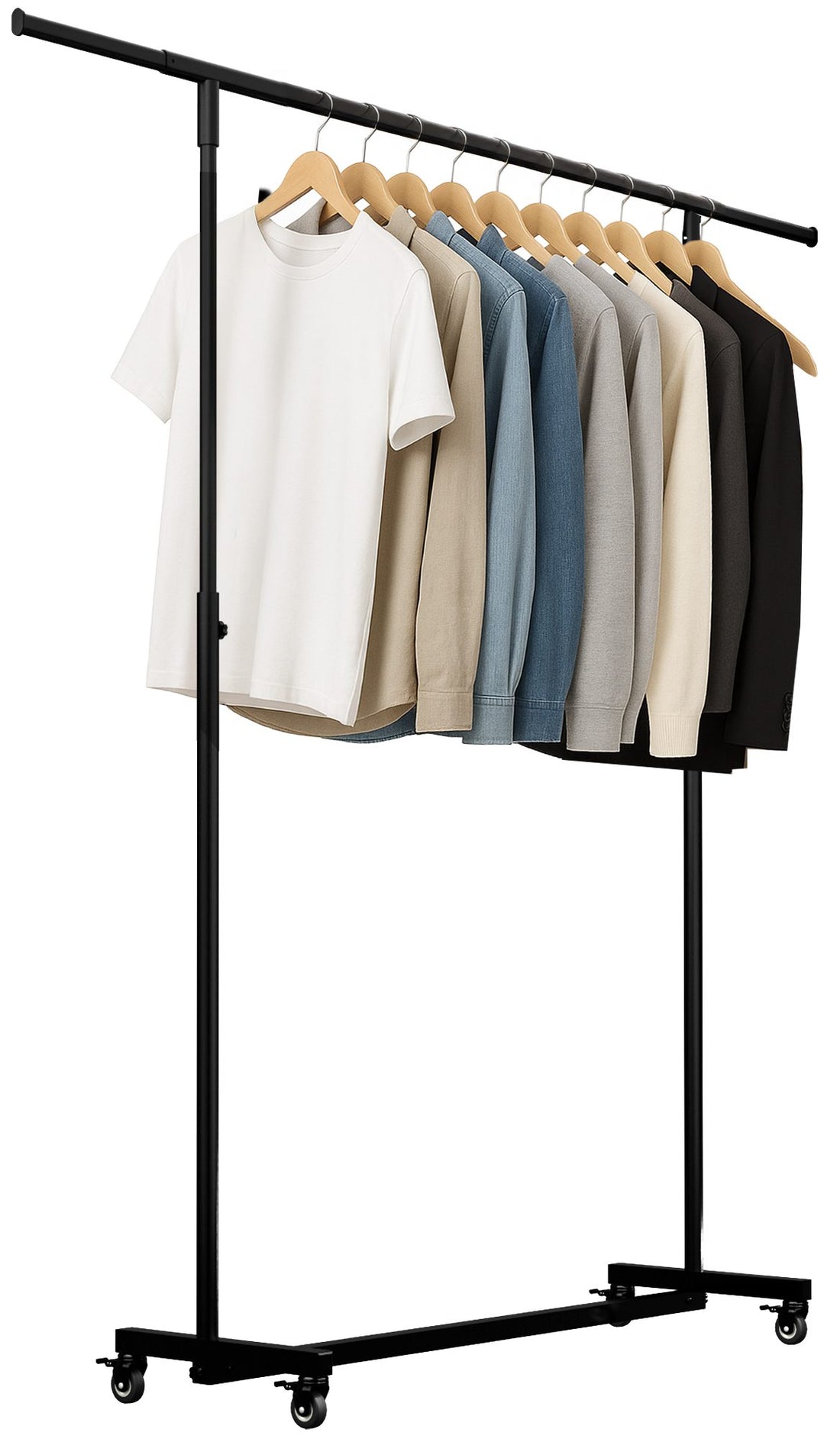 Kledingrek Metaal – Garderoberek – Ruimtebesparend & Verstelbaar – 120x50x188 cm – Met wielen Kleur zwart