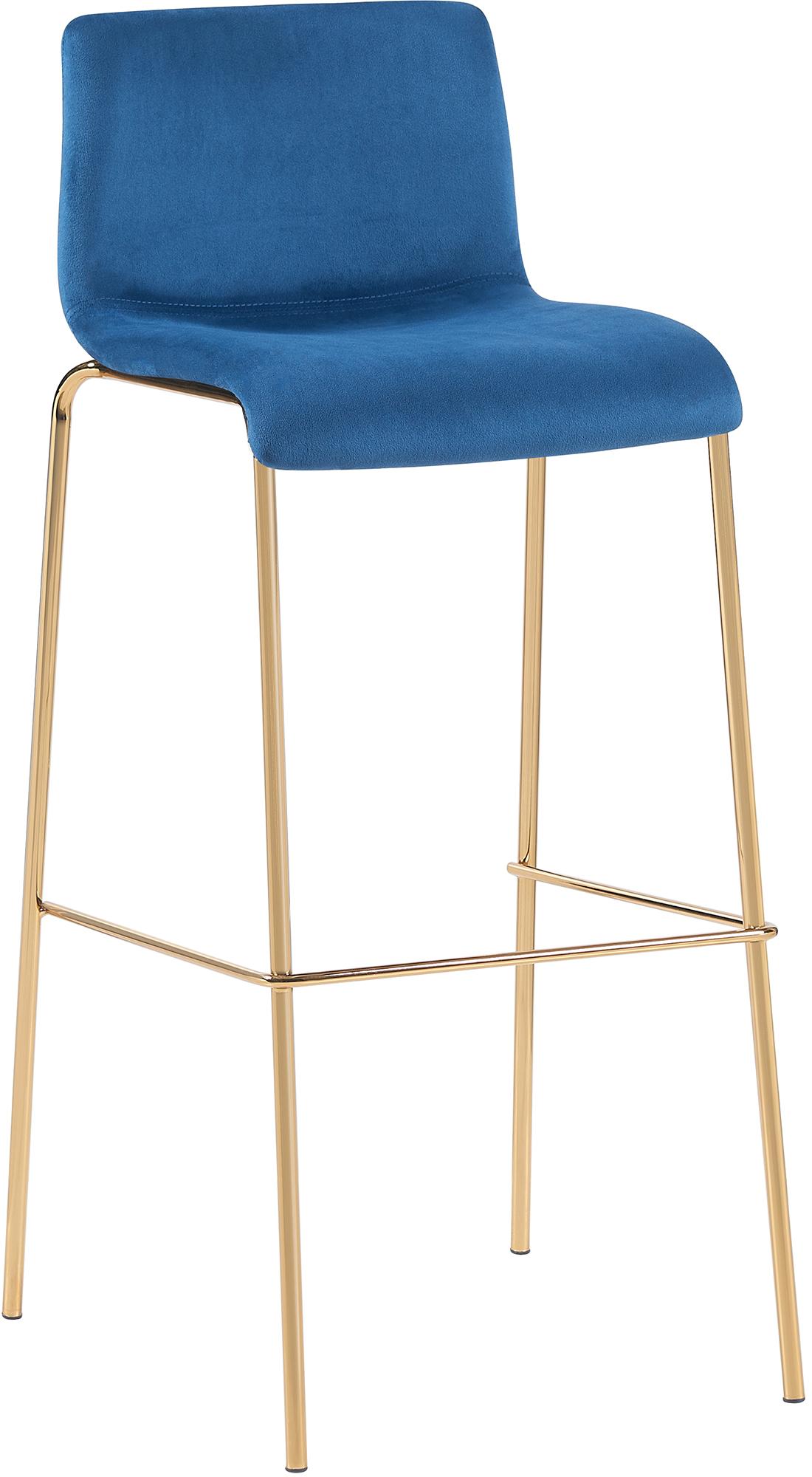 Barkruk - Hoge Kruk - Fluwelen Zitting, Gouden Onderstel, Hoog Zitcomfort Kleur blauw