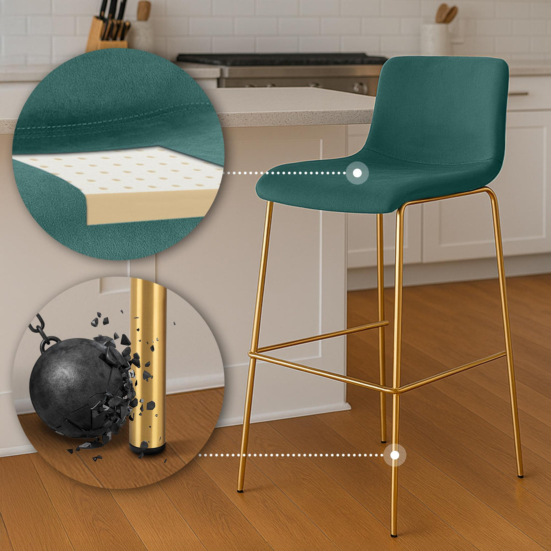 Fluwelen Barkruk - Luxe Design - Goudkleurig Frame, Comfortabele Zitervaring Kleur groen