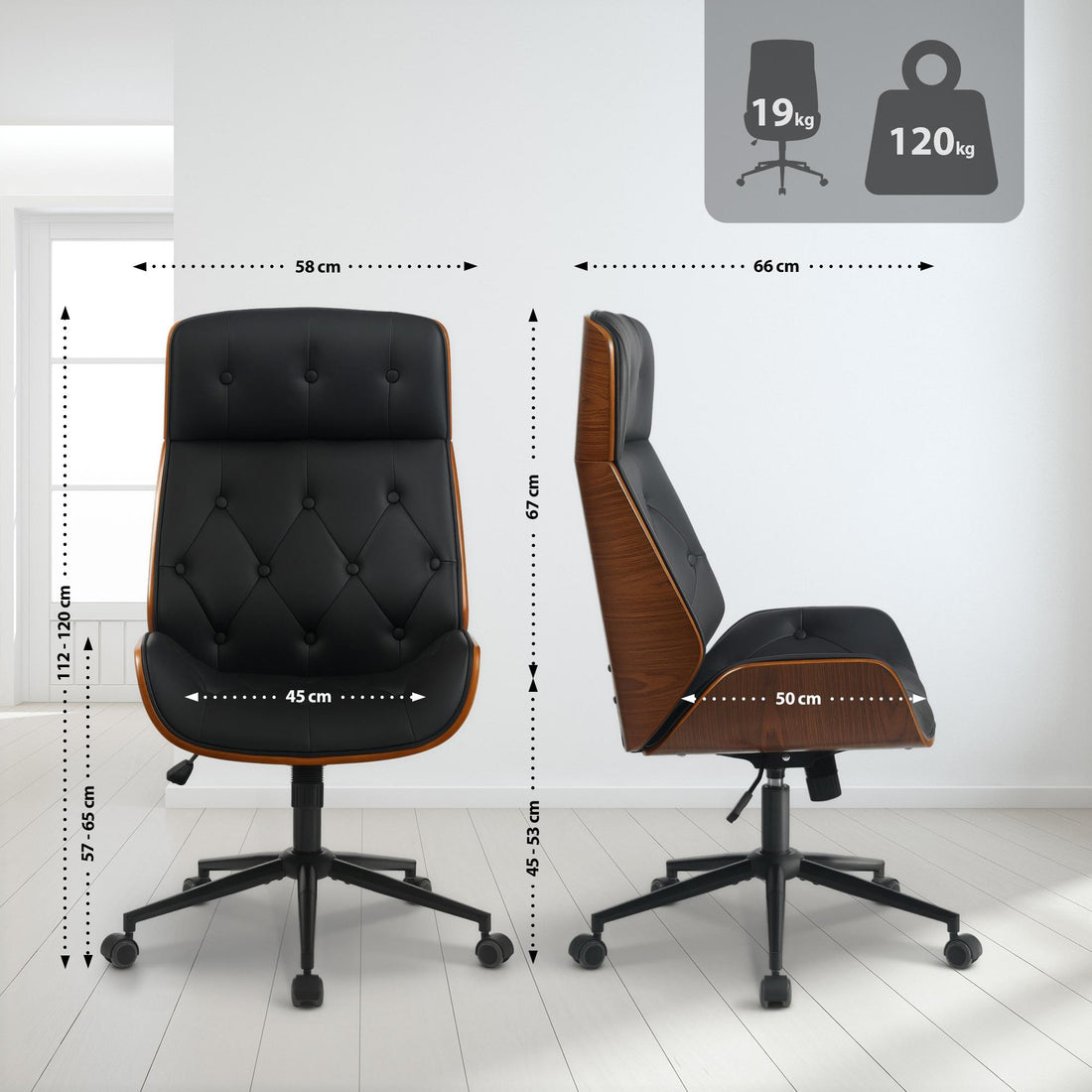 Ergonomische Bureaustoel - Directiestoel - Comfortabel Werken - Verstelbaar, Klassiek Design Kleur zwart