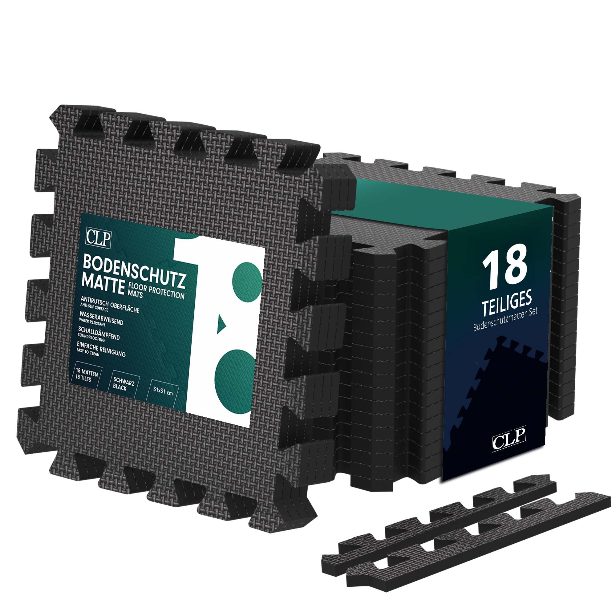 Sportmatten Set 18-delig – Puzzelmat Fitnessvloer – Antislip & Waterbestendig – 30x30 cm Zwart Kleur zwart