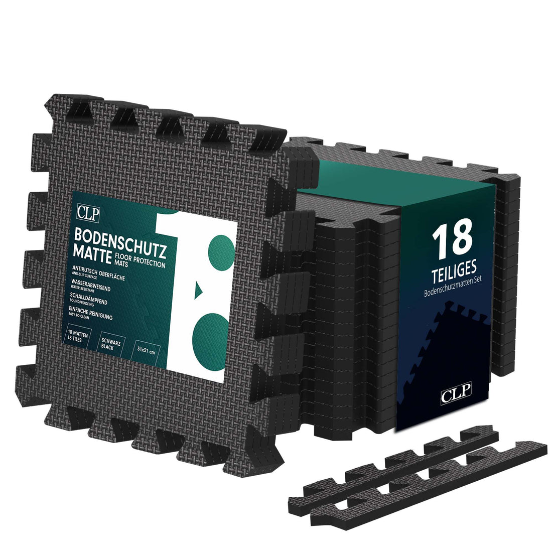 Sportmatten Set 18-delig – Puzzelmat Fitnessvloer – Antislip & Waterbestendig – 30x30 cm Zwart Kleur zwart
