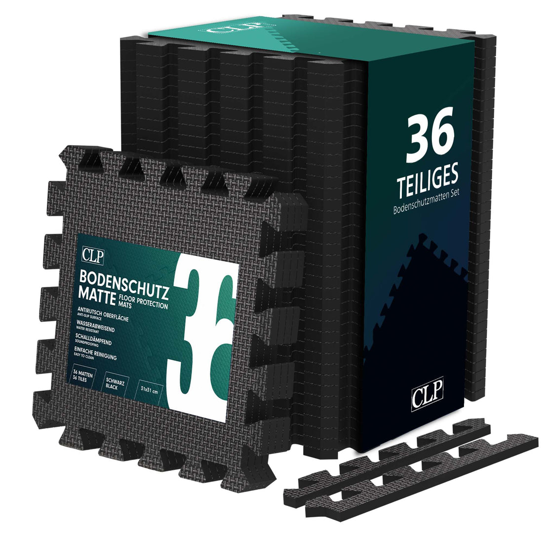 36-delige Fitnessmat Set, Vloertegels - Schokdempend, Antislip bescherming voor iedere vloer Kleur zwart