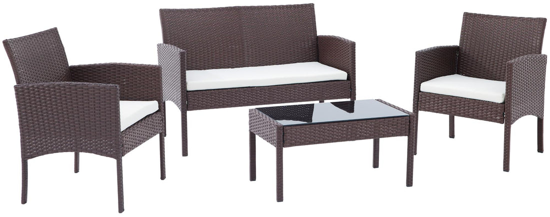 4-delige Polyrattan Loungeset - Tuinmeubelset - Weerbestendig en UV-bestendig Kleur bruin