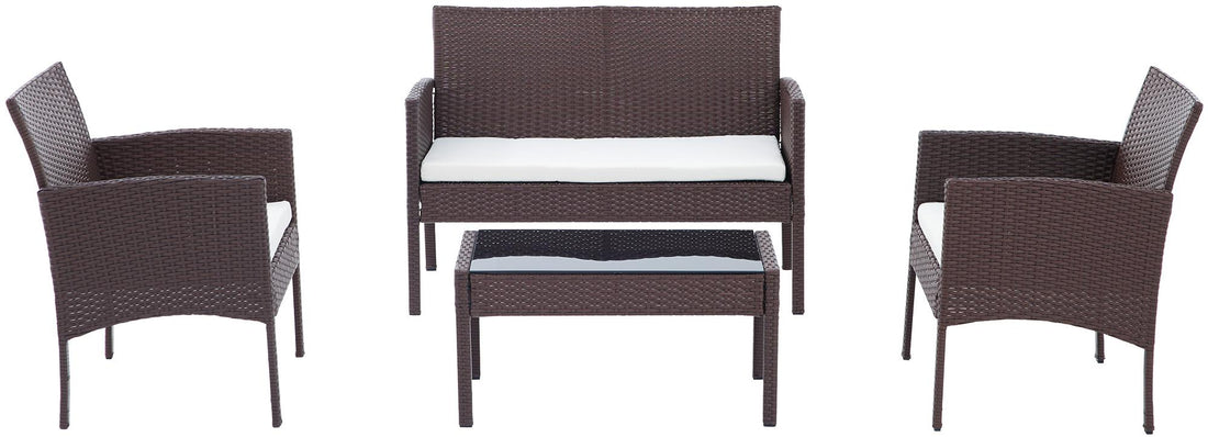 4-delige Polyrattan Loungeset - Tuinmeubelset - Weerbestendig en UV-bestendig Kleur bruin