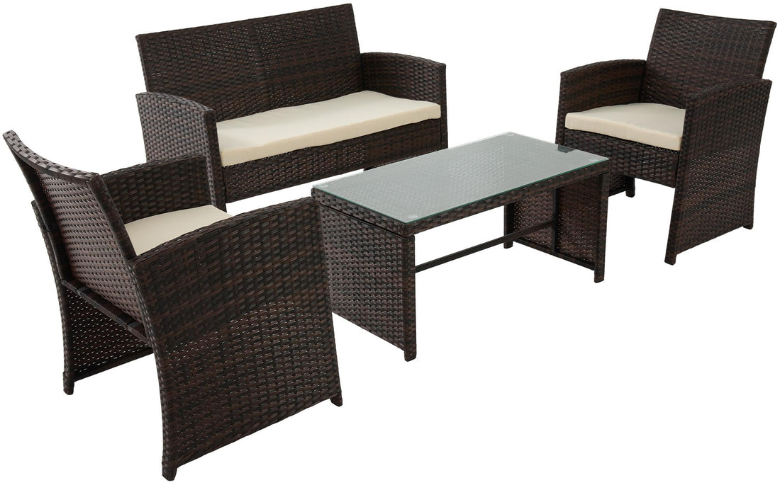 4-delige loungeset tuin – Loungeset vlechtwerk – UV-bestendig, comfortabel en onderhoudsvriendelijk Kleur bruin