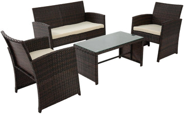 4-delige loungeset tuin – Loungeset vlechtwerk – UV-bestendig, comfortabel en onderhoudsvriendelijk Kleur bruin