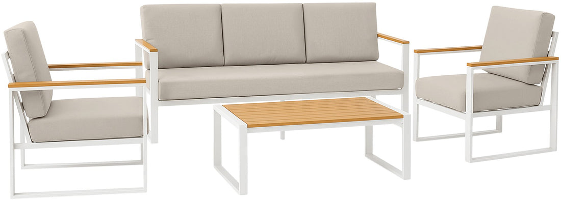 Loungeset tuin & balkon – Witte tuinmeubelen – Weerbestendig & UV-veilig – Incl. kussens, 5-persoons Kleur wit