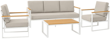 Loungeset tuin & balkon – Witte tuinmeubelen – Weerbestendig & UV-veilig – Incl. kussens, 5-persoons Kleur wit
