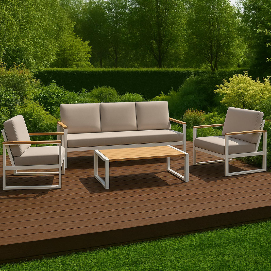 Loungeset tuin & balkon – Witte tuinmeubelen – Weerbestendig & UV-veilig – Incl. kussens, 5-persoons Kleur wit