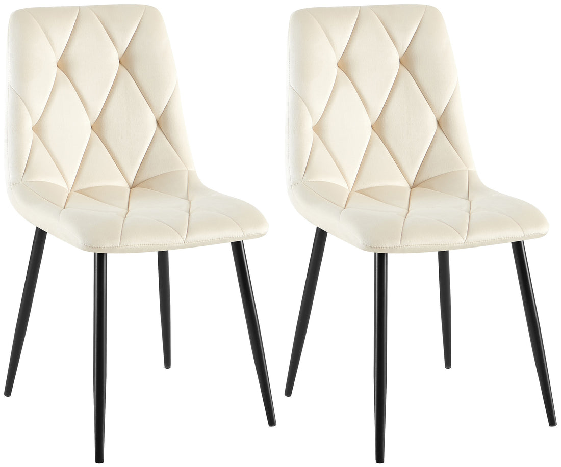 2-delige set Fluwelen Eettafelstoelen - Tijdloos Design, Hoog Zitcomfort Kleur crème