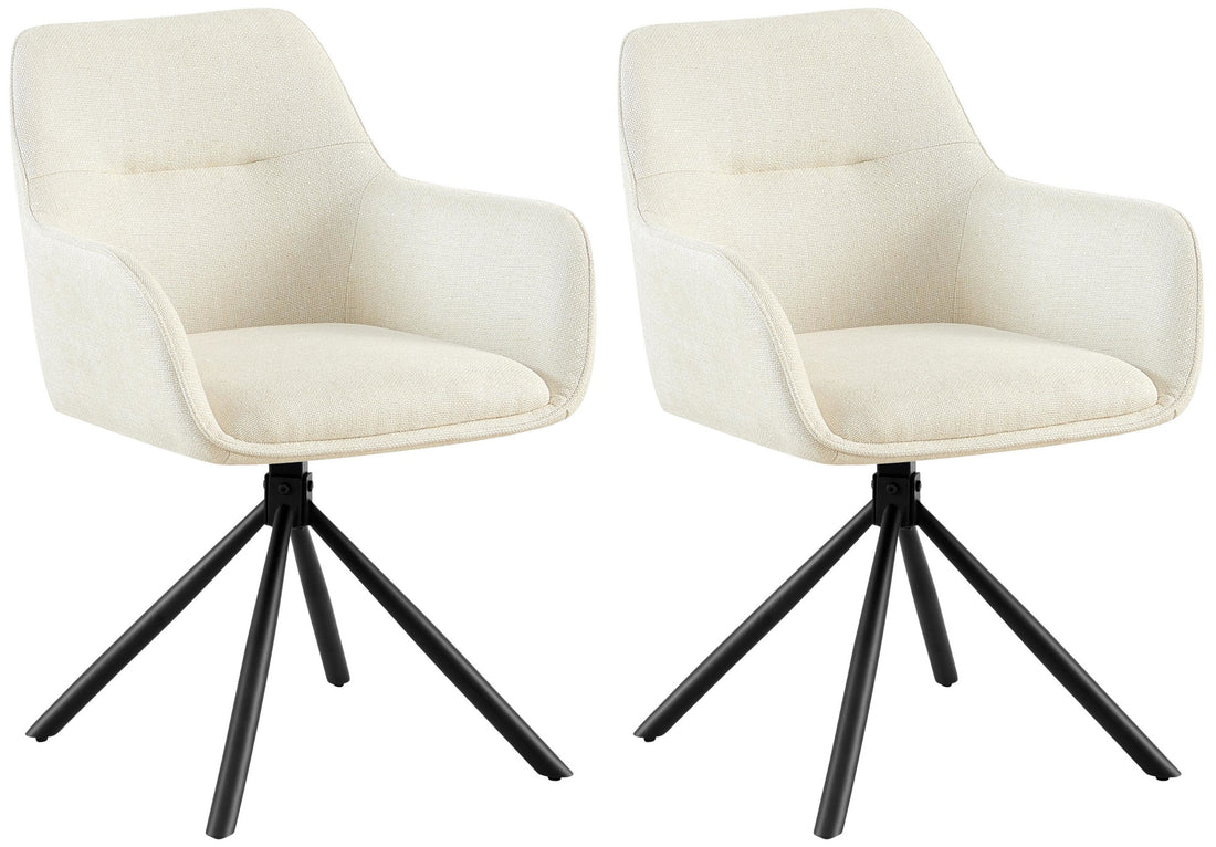 2-delige Set Stoffen Stoelen - Fauteuilstoel - 180° Draaisysteem Kleur crème