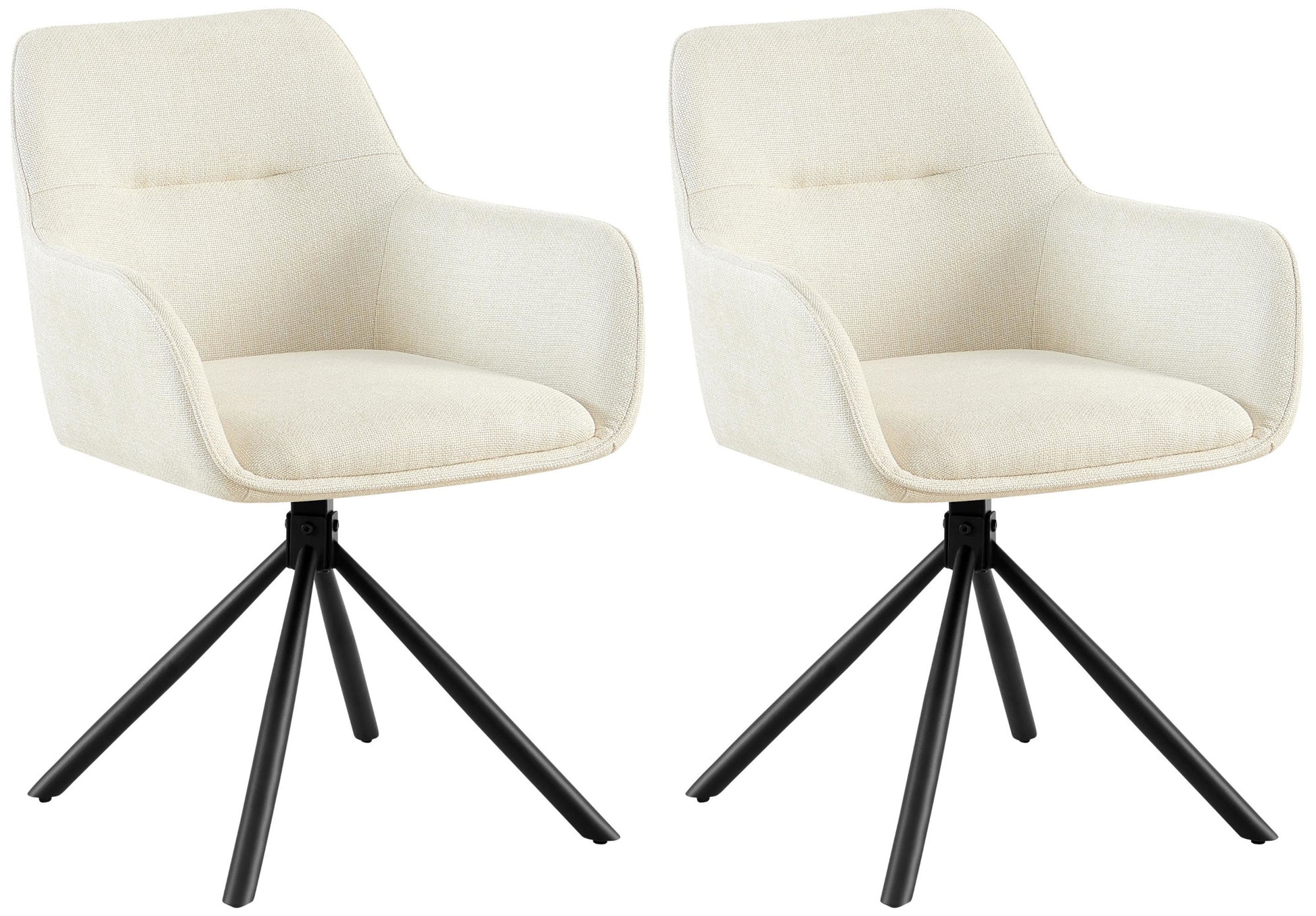 2-delige Set Stoffen Stoelen - Fauteuilstoel - 180° Draaisysteem Kleur crème