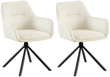 2-delige Set Stoffen Stoelen - Fauteuilstoel - 180° Draaisysteem Kleur crème
