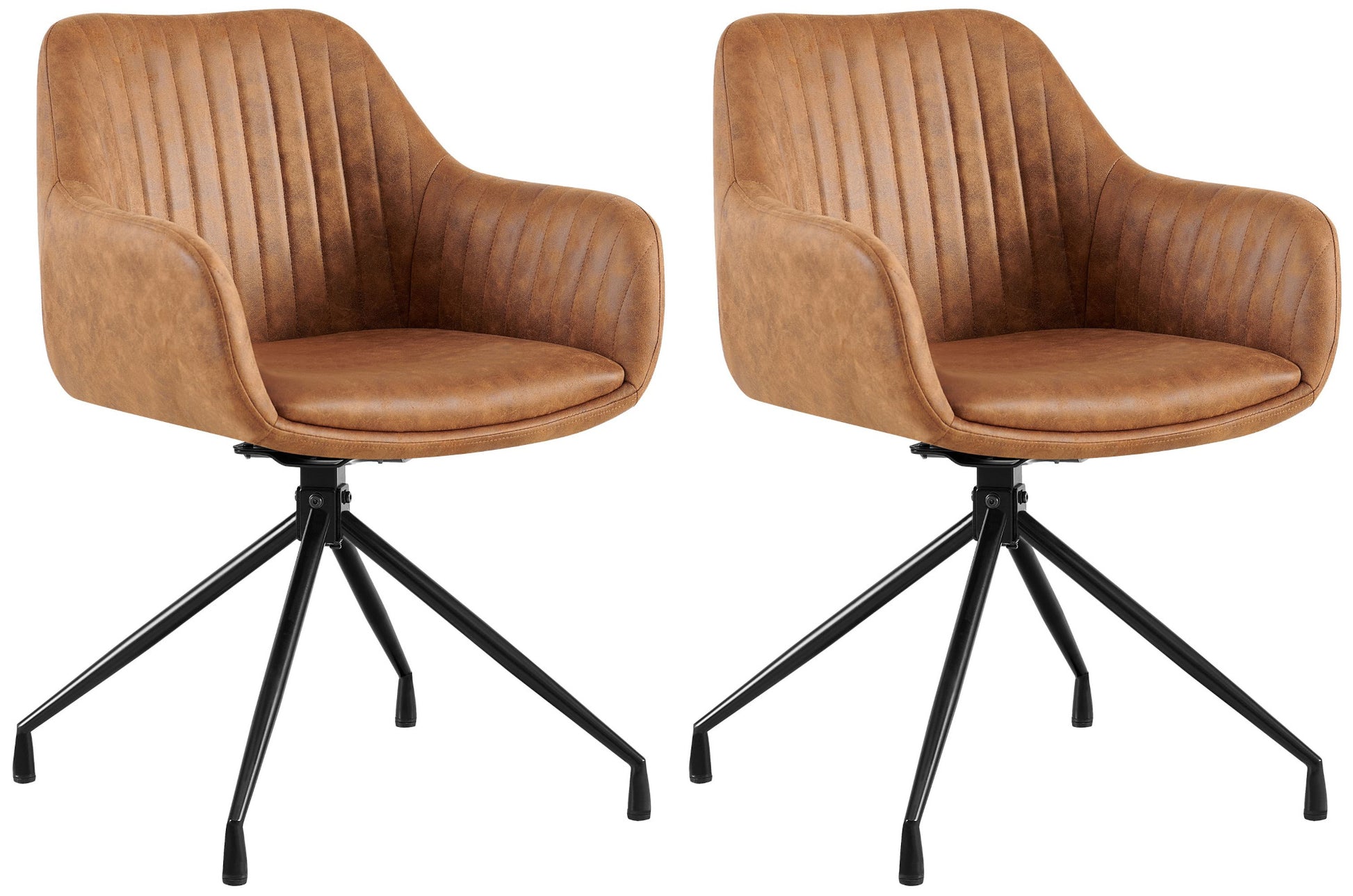 2-delige set Eetkamerstoelen - Kuipstoelen - Luxe zitcomfort en draaifunctie Kleur lichtbruin Materiaal Vintage Kunstleder