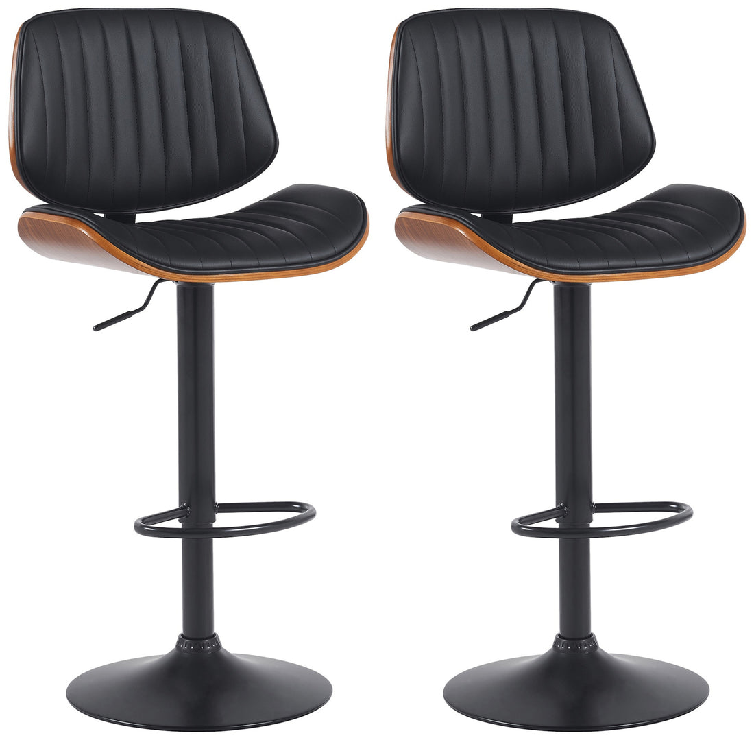 2-delige set barkrukken - Eetkamerstoelen, Hoogwaardig kunstleer, Verstelbaar comfort Kleur walnoot/zwart Onderstel Kleur zwart