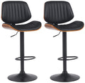 2-delige set barkrukken - Eetkamerstoelen, Hoogwaardig kunstleer, Verstelbaar comfort Kleur walnoot/zwart Onderstel Kleur zwart