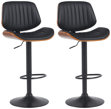 2-delige set barkrukken - Eetkamerstoelen, Hoogwaardig kunstleer, Verstelbaar comfort Kleur walnoot/zwart Onderstel Kleur zwart