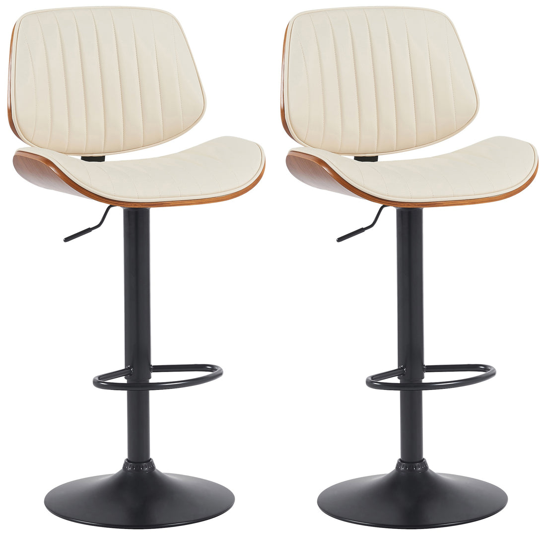 2-delige set barkrukken - Eetkamerstoelen, Hoogwaardig kunstleer, Verstelbaar comfort Kleur walnoot/zwart Onderstel Kleur zwart
