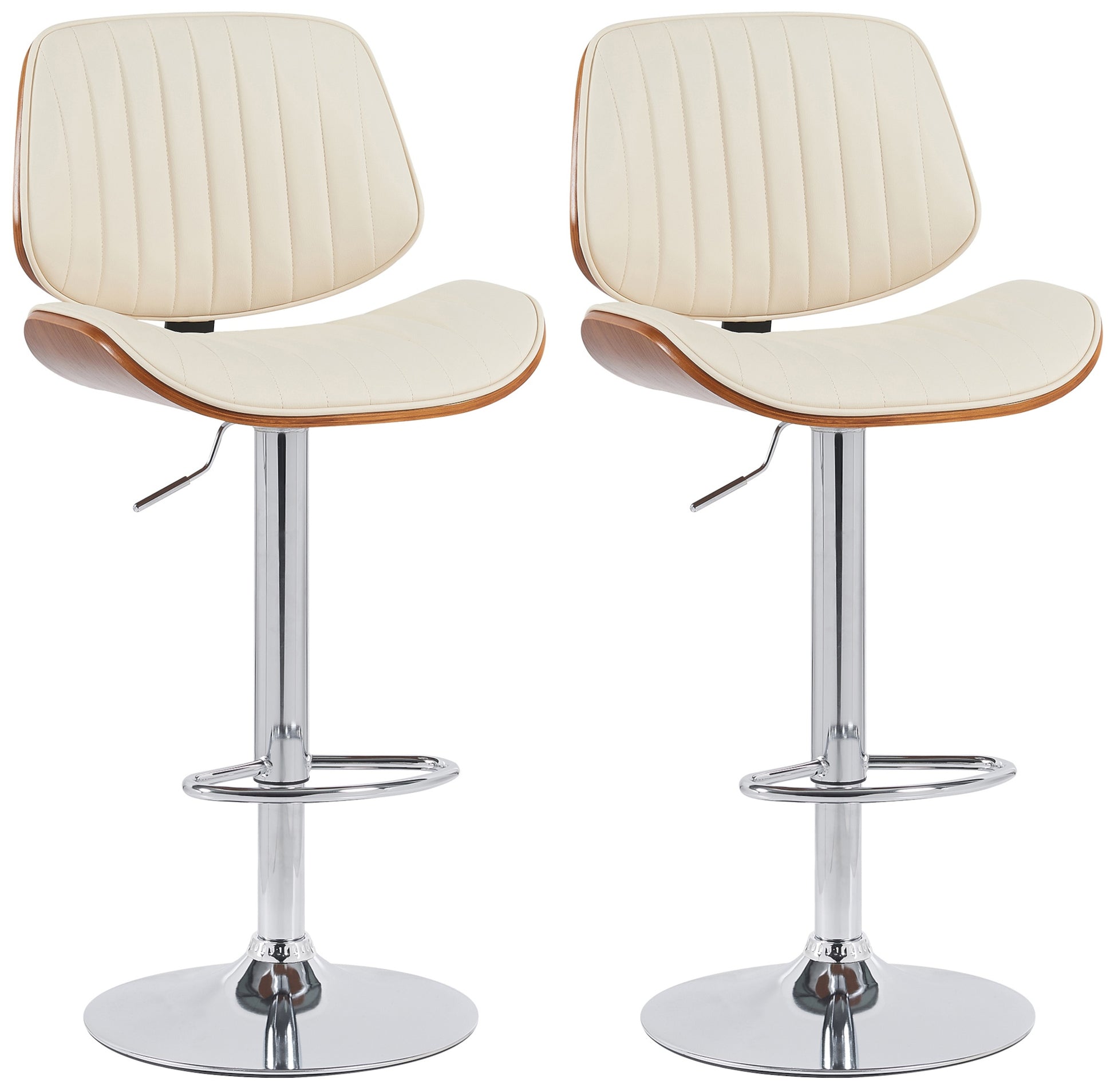 2-delige set barkrukken - Eetkamerstoelen, Hoogwaardig kunstleer, Verstelbaar comfort Kleur walnoot/creme Onderstel Kleur chroom