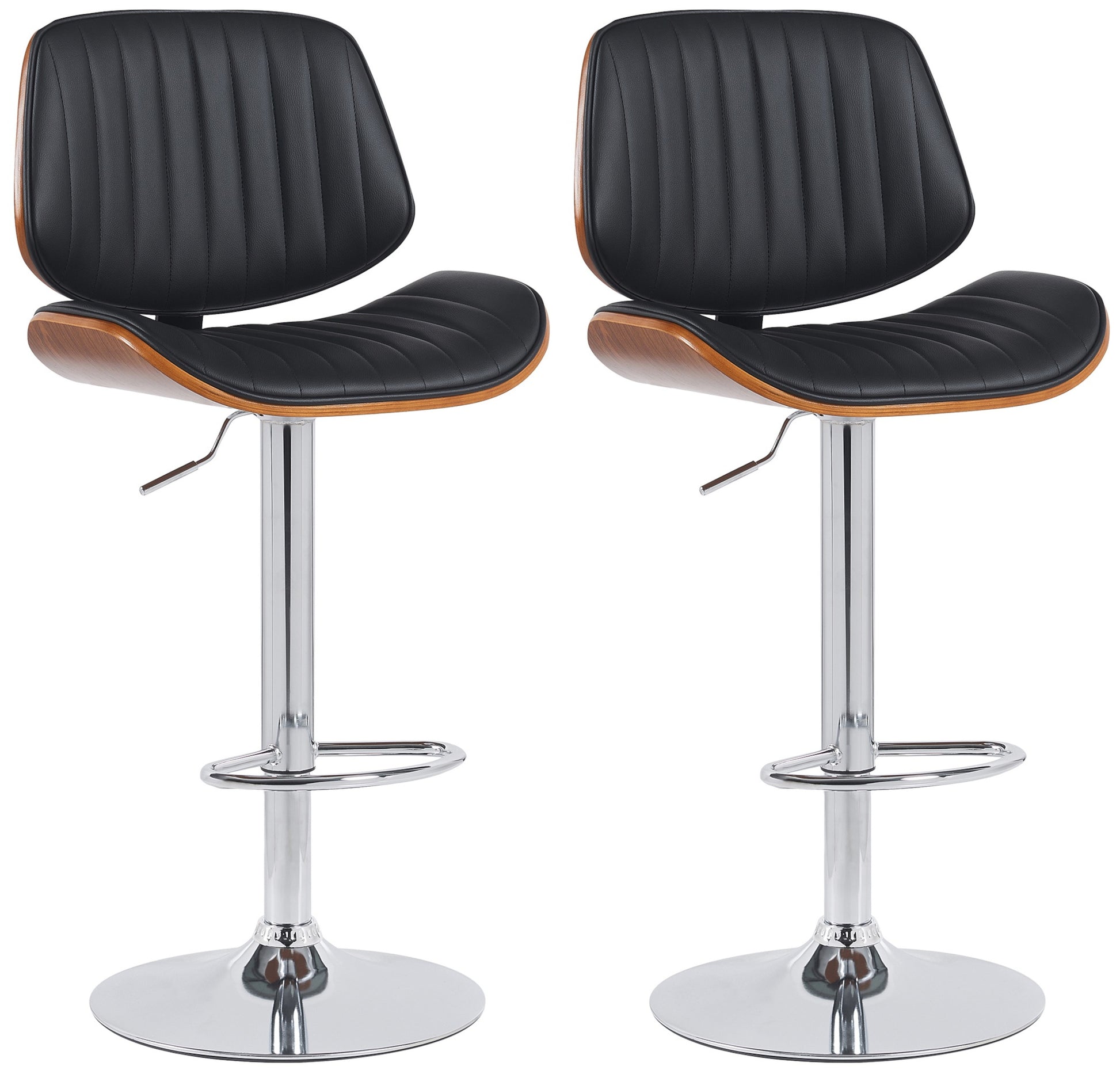2-delige set barkrukken - Eetkamerstoelen, Hoogwaardig kunstleer, Verstelbaar comfort Kleur walnoot/zwart Onderstel Kleur chroom