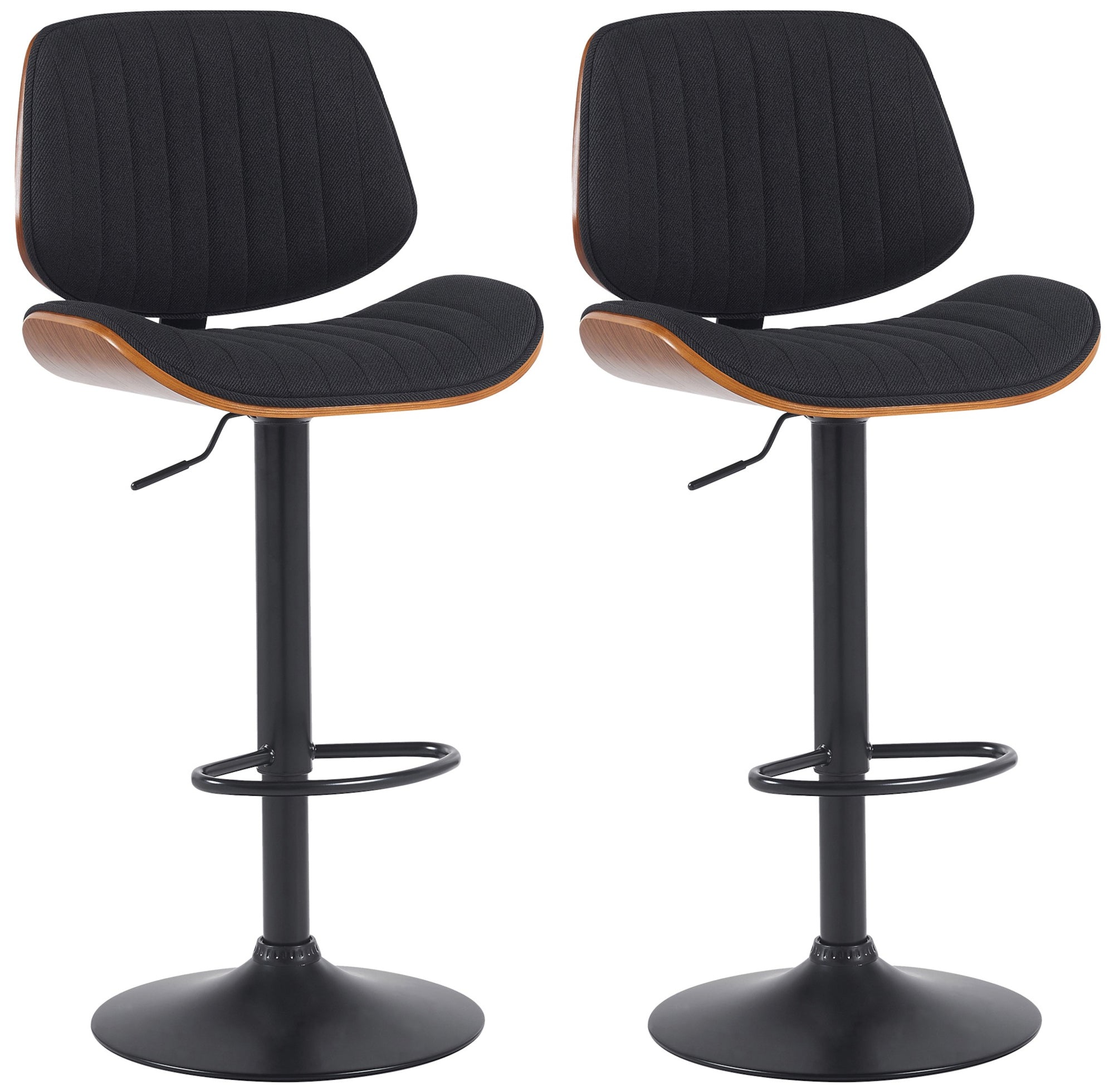 2-delige set Barkrukken - Hoge Stoelen - In Hoogte Verstelbaar & Draaibaar Kleur walnoot/zwart Onderstel Kleur zwart