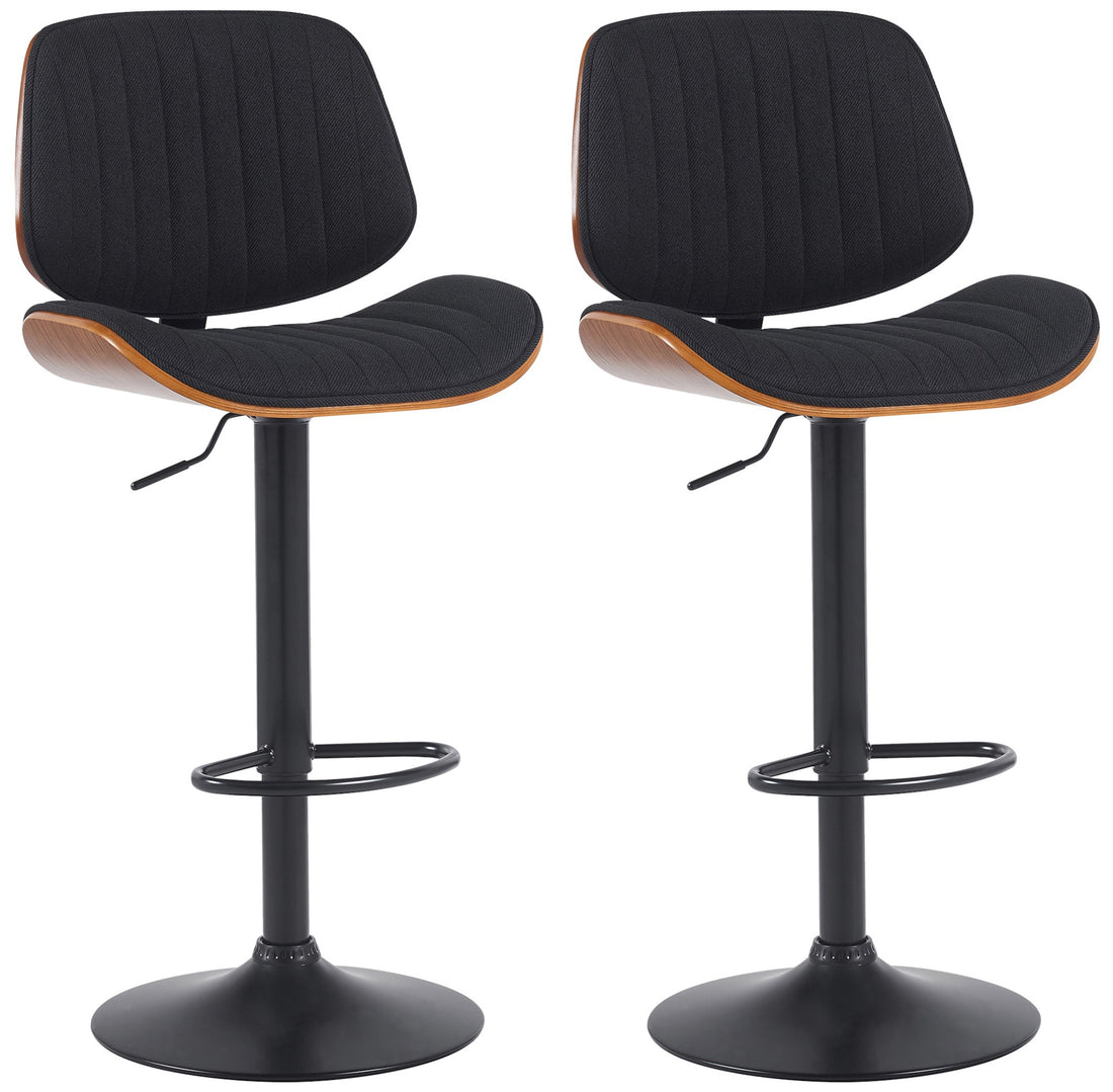 2-delige set Barkrukken - Hoge Stoelen - In Hoogte Verstelbaar & Draaibaar Kleur walnoot/zwart Onderstel Kleur zwart