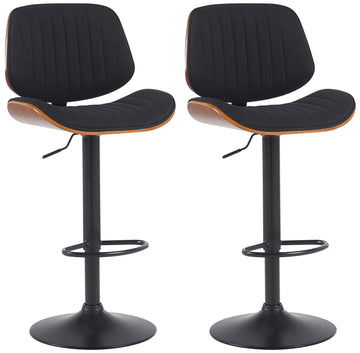 2-delige set Barkrukken - Hoge Stoelen - In Hoogte Verstelbaar & Draaibaar Kleur walnoot/zwart Onderstel Kleur zwart